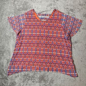 Catherines Women’s Plus Top Multi Color Mosaic Print Stretchy Cutout Tunic Top